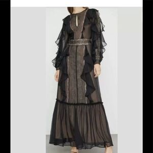 BcbgMaxAzria Embroidered Ruffled Long Dress XS-S 2